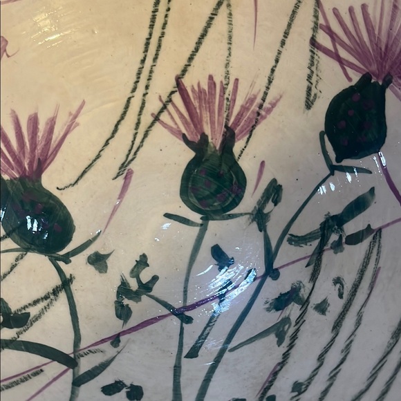 White and Pink Ceramic Art Plate with Floral Design - Picture 5 of 5